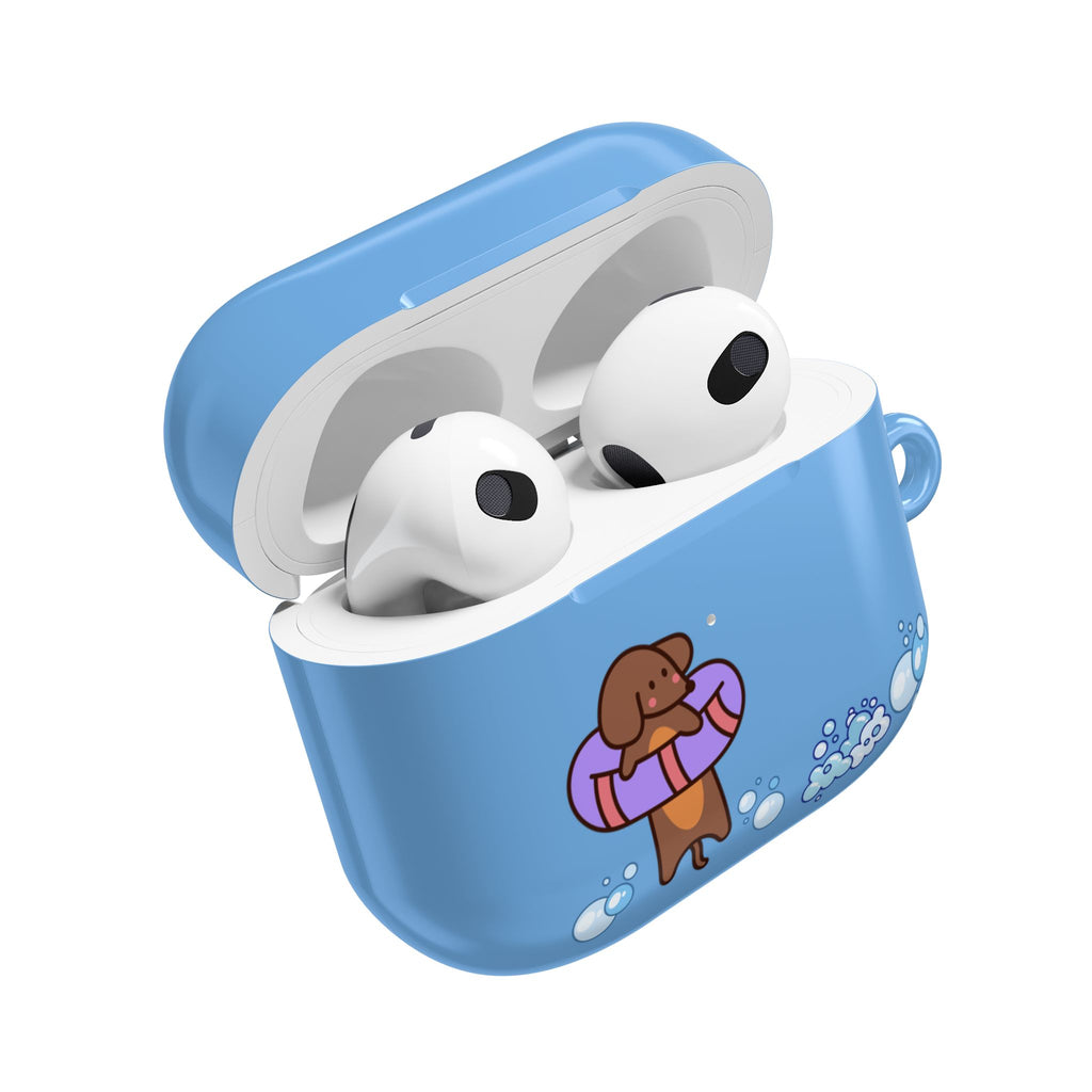 Cute Dachshund Dog & Crab Summer AirPod Case - Blue Beach Swim Float Design
