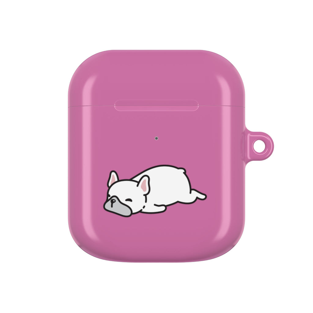 Pink AirPods Case with a Snoozing Bulldog