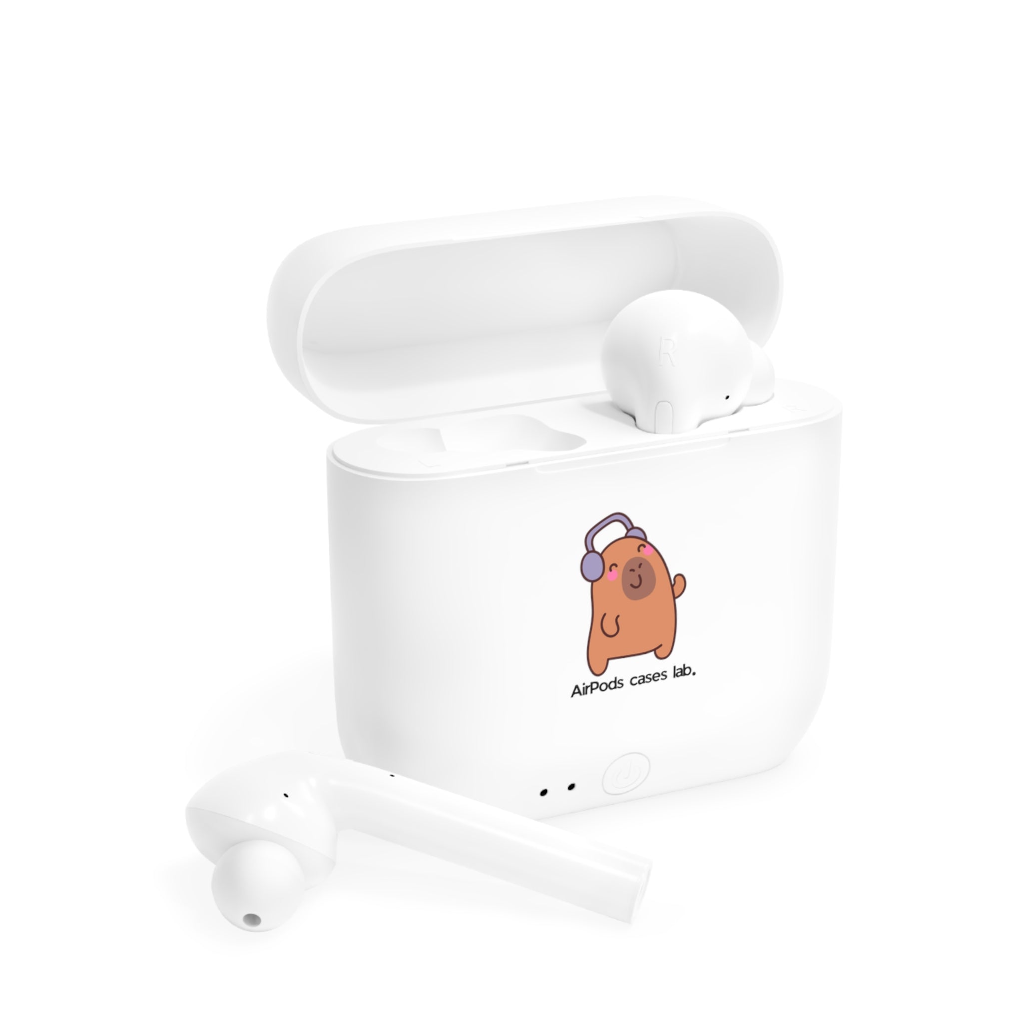 Capybara Listening Music White Earbuds / Earphones