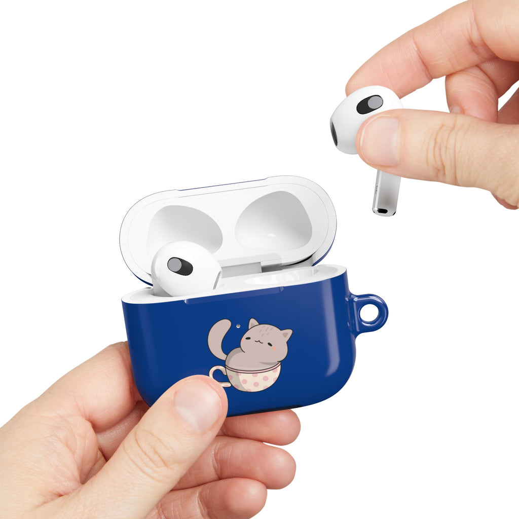 Cat in Teacup AirPods Case - Navy Protective Case