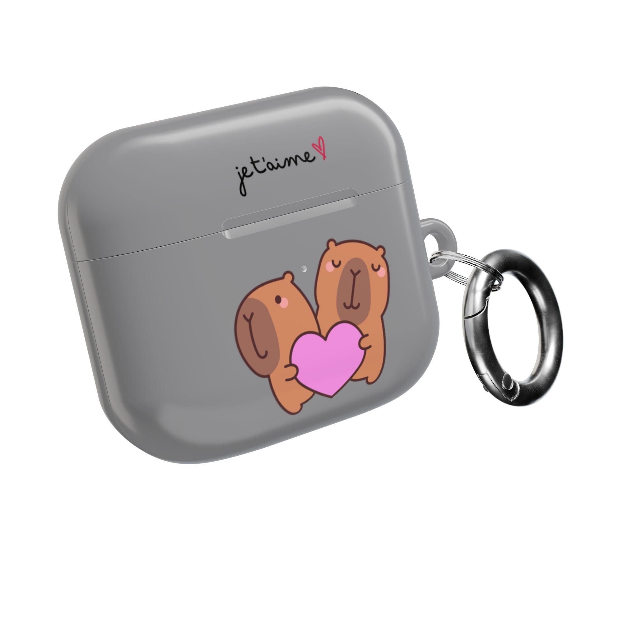 AirPods Case - Cute 'Je t'aime' Capybaras & Pink Heart / "Love Is Love"