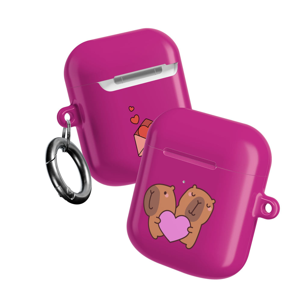 Cute Valentines Love Capybaras & Heart Envelope Protective AirPods Case