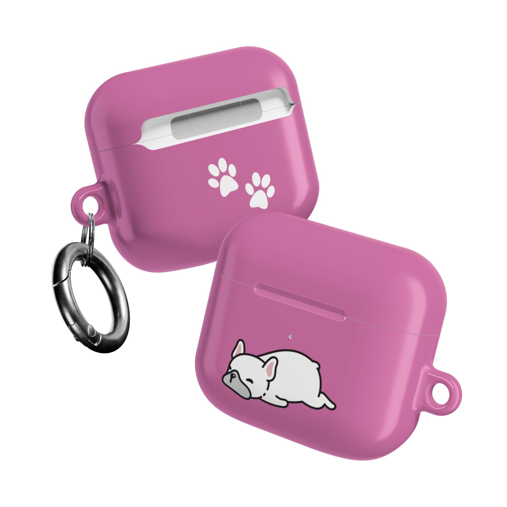 Pink AirPods Case with a Snoozing Bulldog