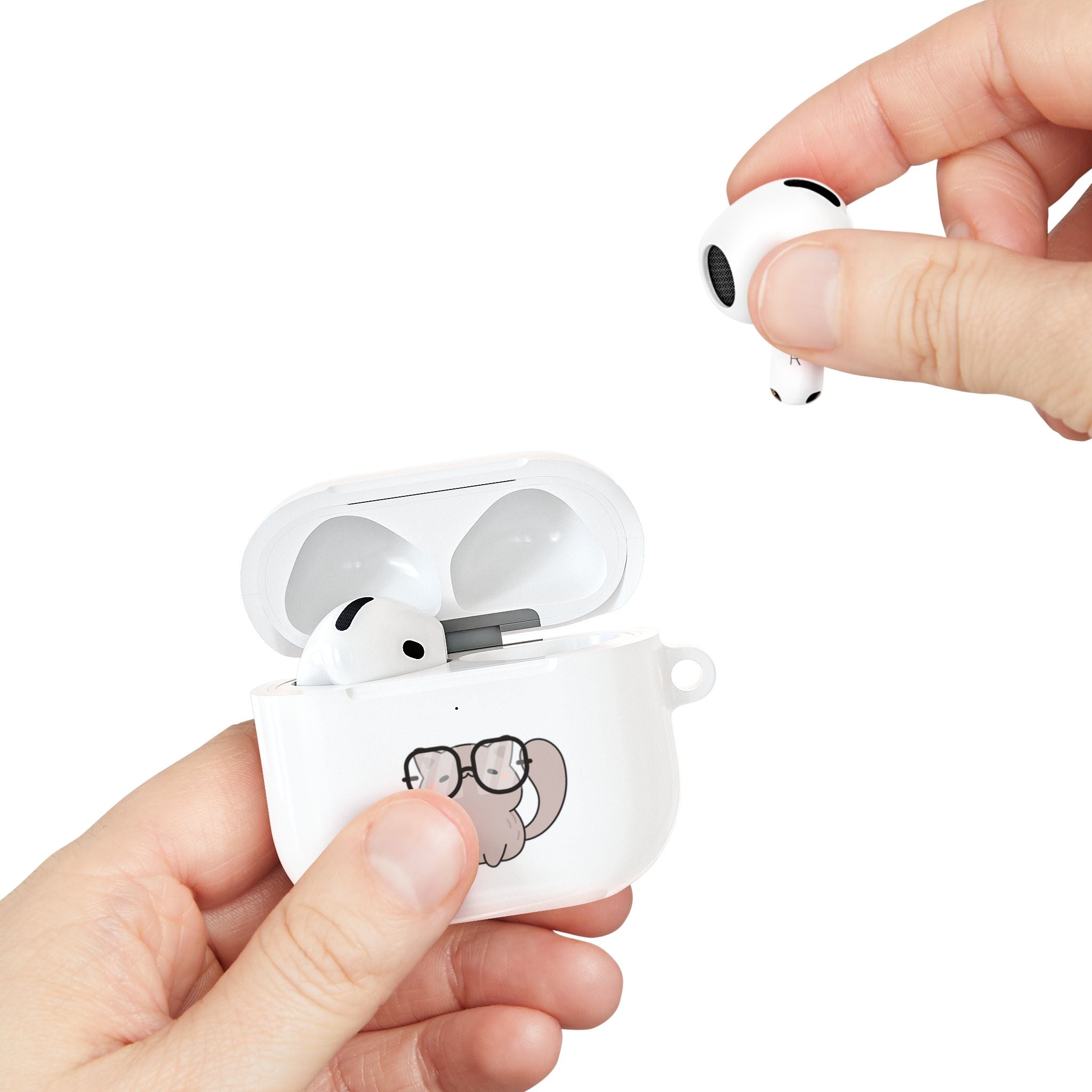 Cute Cat & Fish AirPod Case - Protective Cover with Nerdy Glasses Cat Design