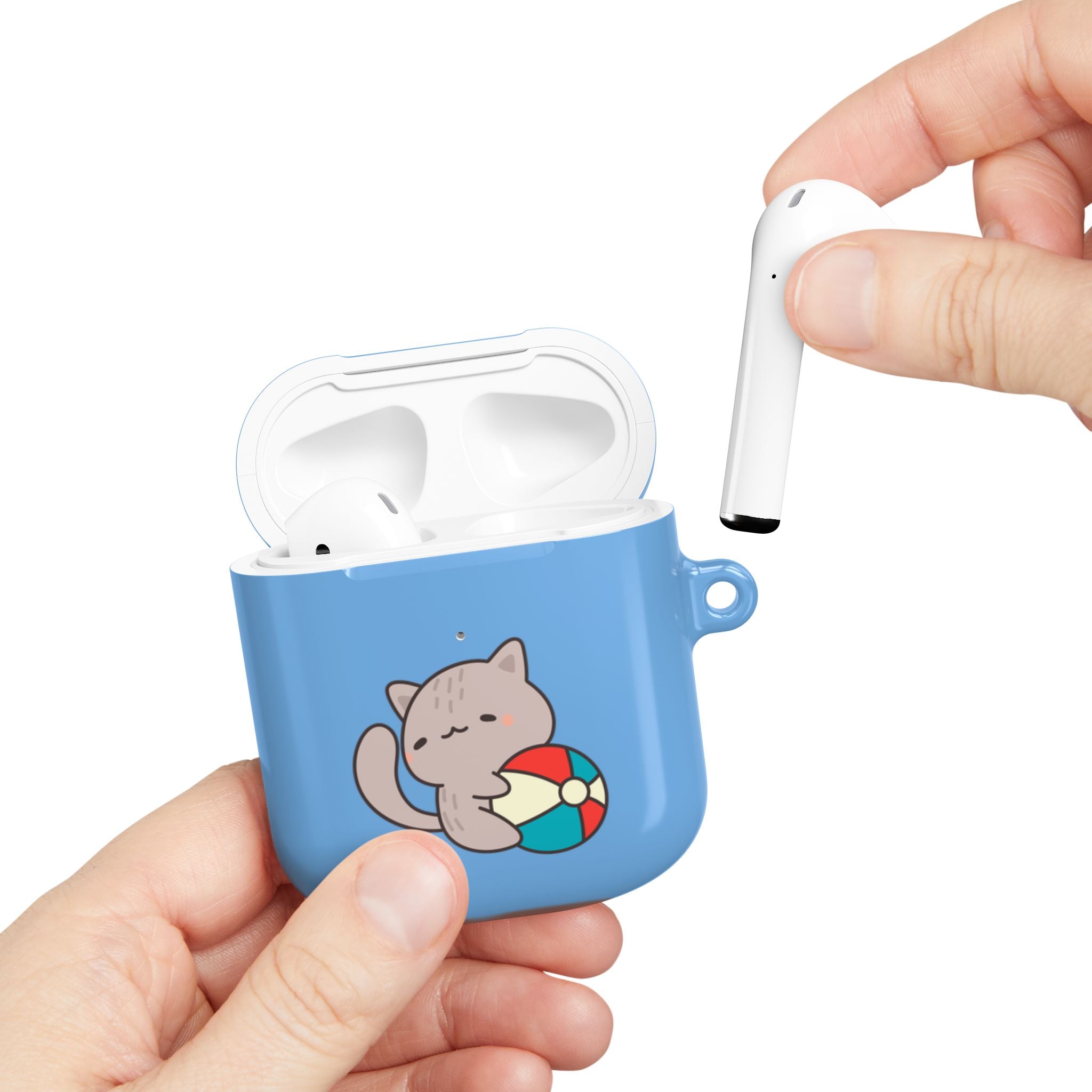 Cute Cat Beach AirPod Case with Beach Ball & Umbrella