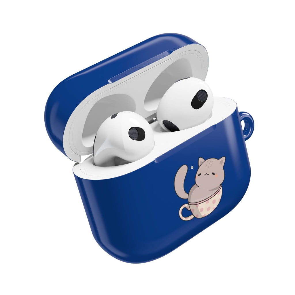 Cat in Teacup AirPods Case - Navy Protective Case