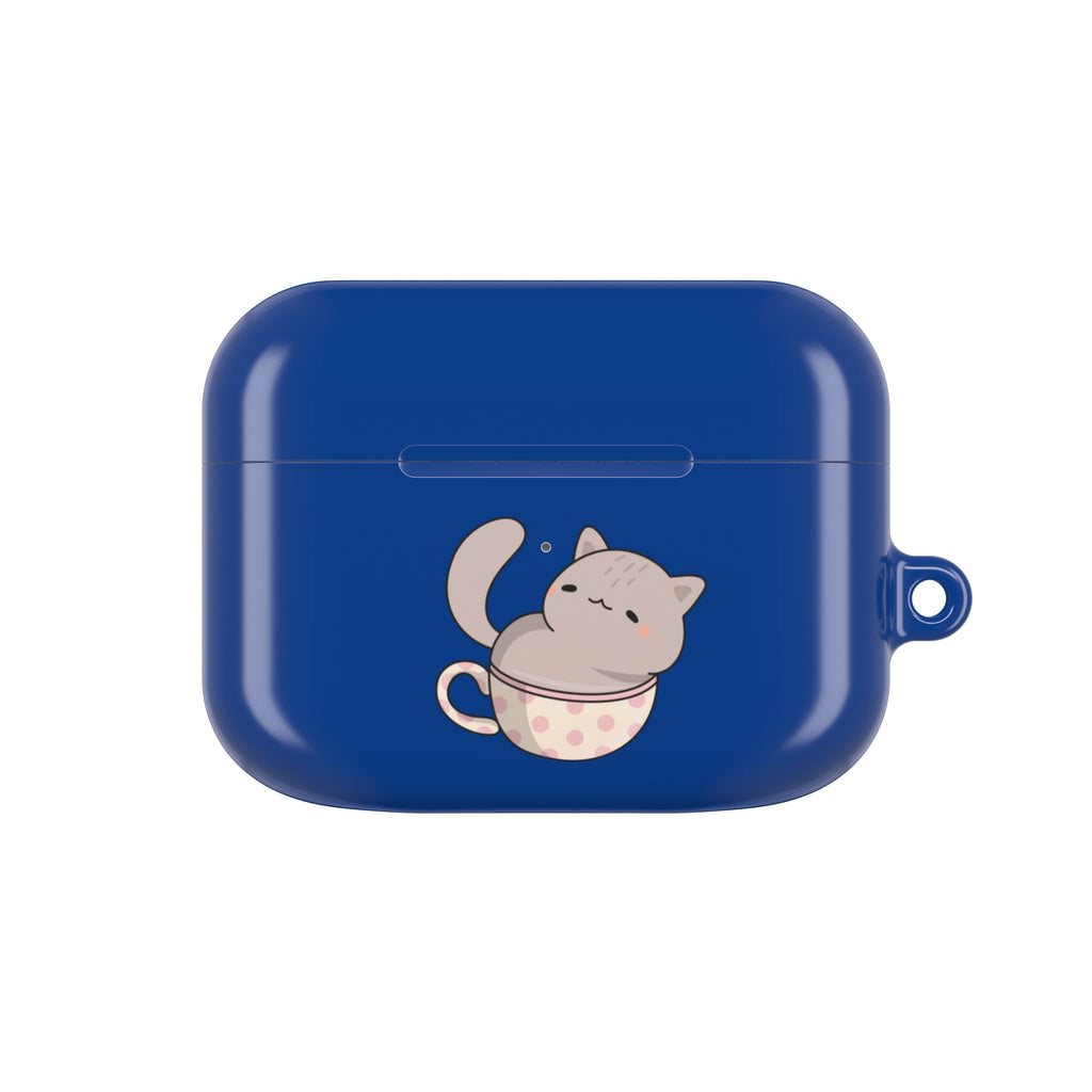 Cat in Teacup AirPods Case - Navy Protective Case