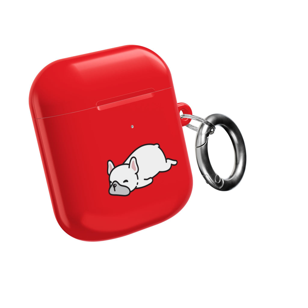 Red AirPods Case with a Snoozing Bulldog