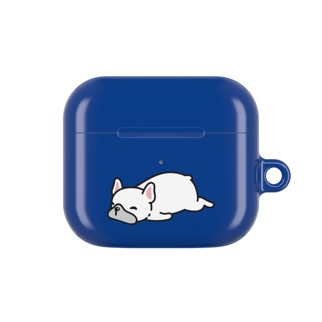 Blue AirPods Case with a Snoozing Bulldog