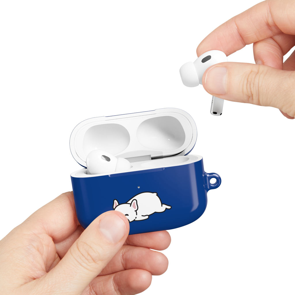 Blue AirPods Case with a Snoozing Bulldog