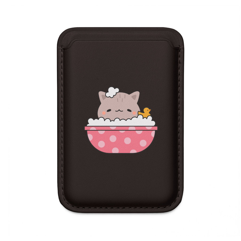 MagSafe Vegan Card Wallet — Cute Cat Bubble Bath Design