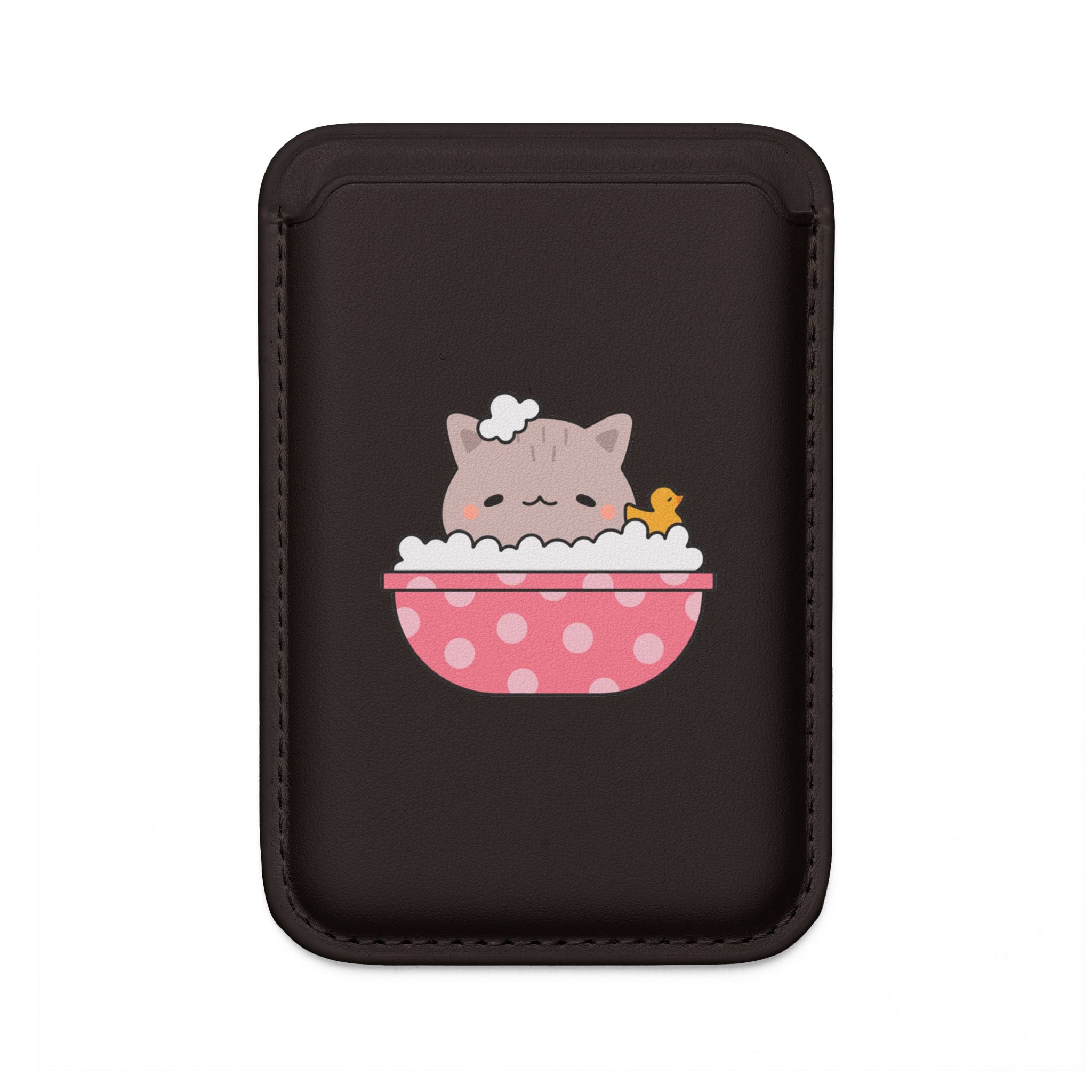 MagSafe Vegan Card Wallet — Cute Cat Bubble Bath Design