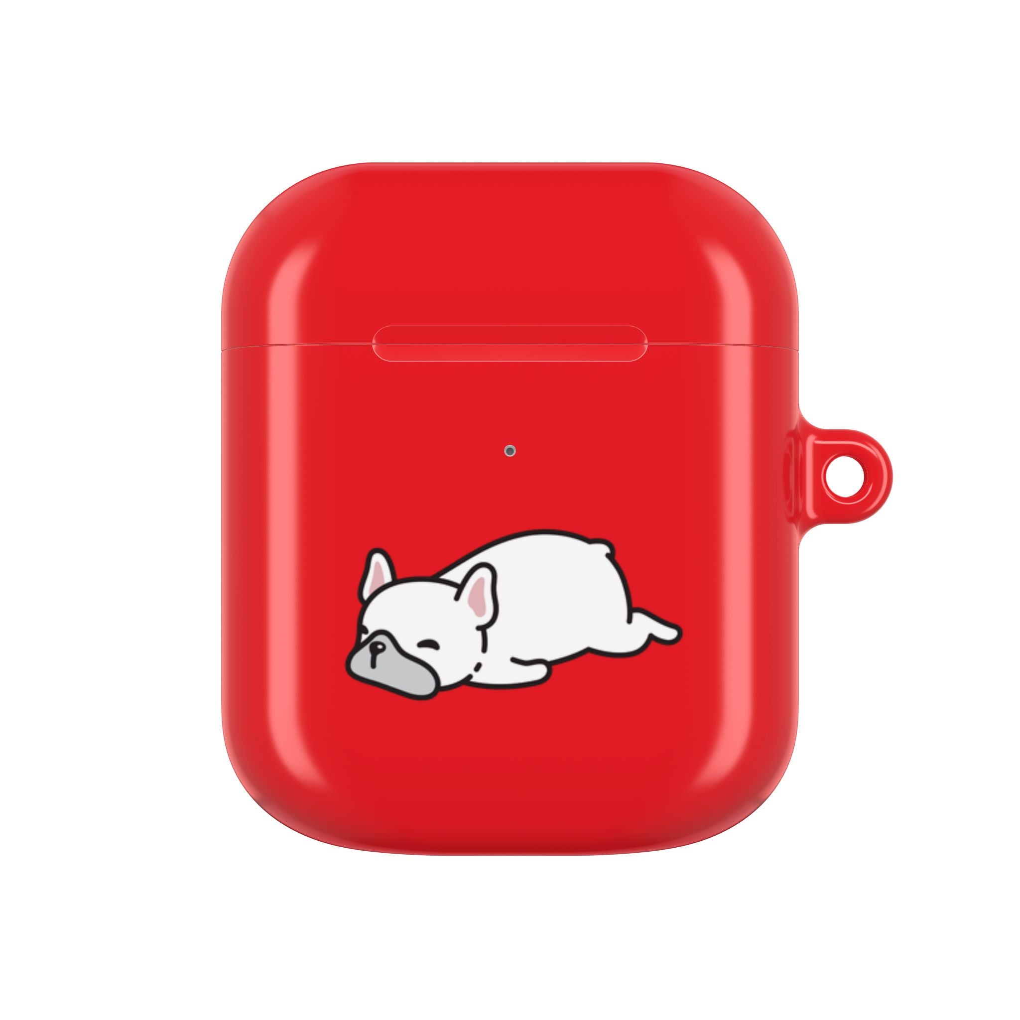 Red AirPods Case with a Snoozing Bulldog