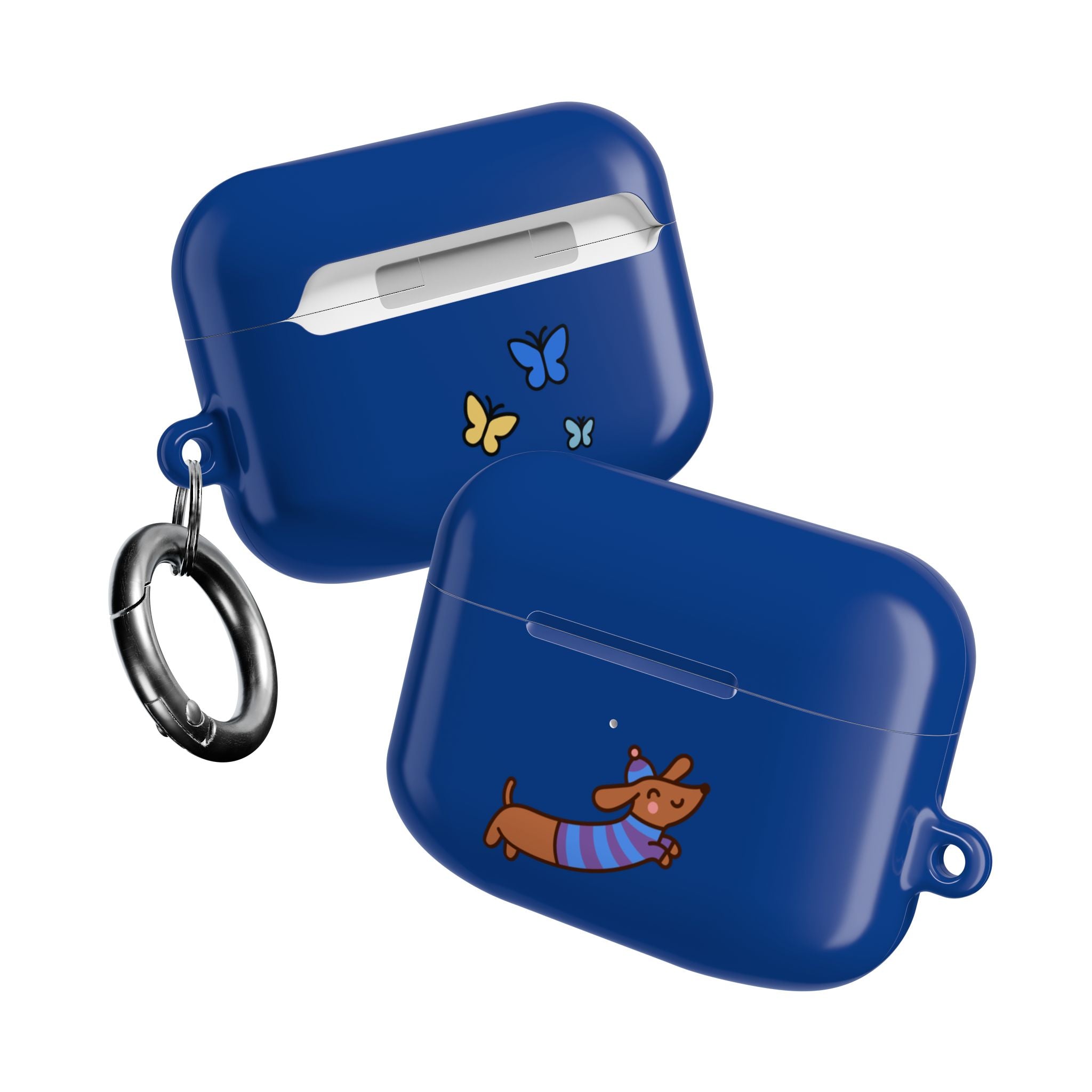Dachshund & Butterflies Blue Protective AirPods Case