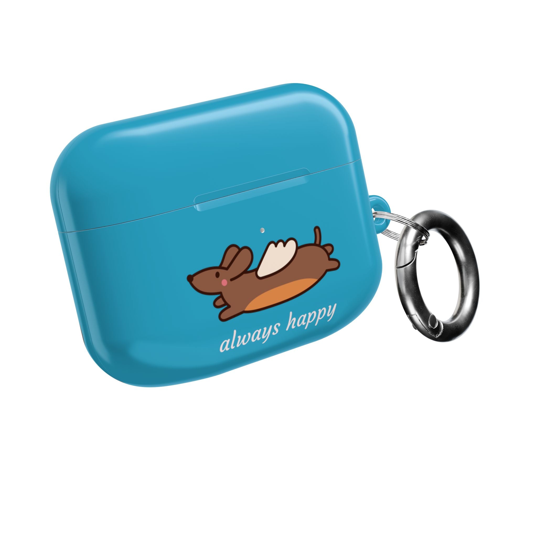 AirPod Case - Cute Flying Dachshund & Doves "always happy" Protective Case Cover