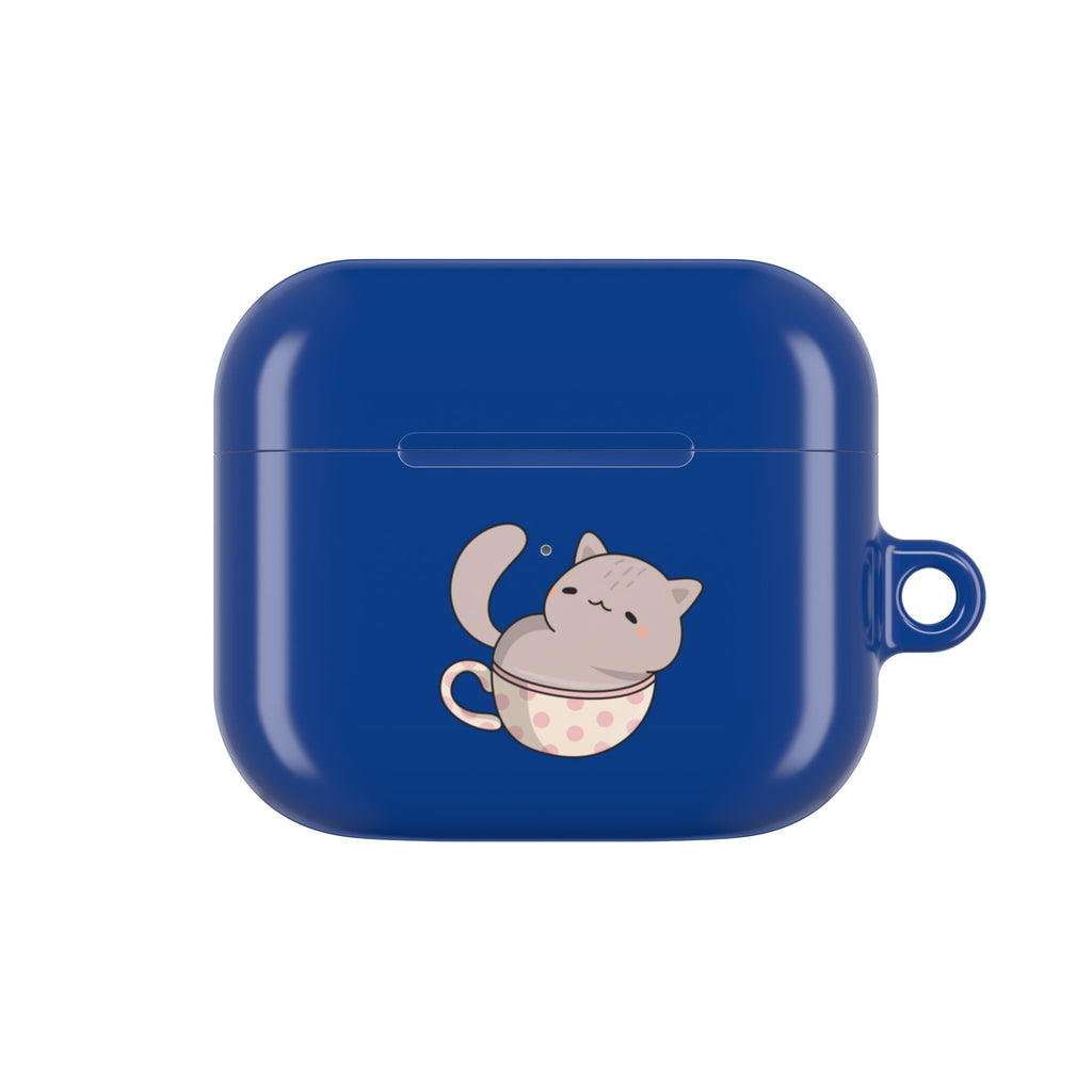Cat in Teacup AirPods Case - Navy Protective Case