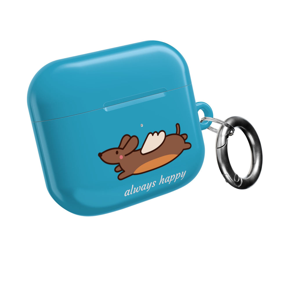 AirPod Case - Cute Flying Dachshund & Doves "always happy" Protective Case Cover