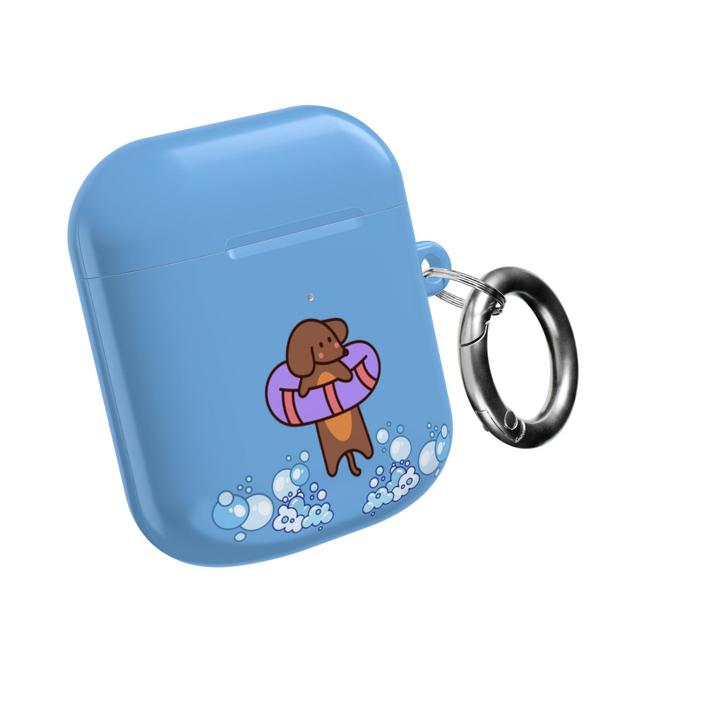Cute Dachshund Dog & Crab Summer AirPod Case - Blue Beach Swim Float Design