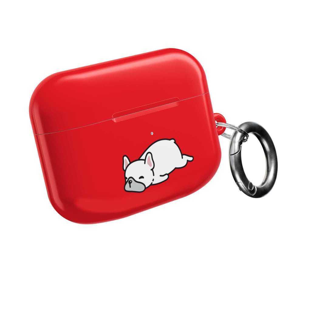 Red AirPods Case with a Snoozing Bulldog