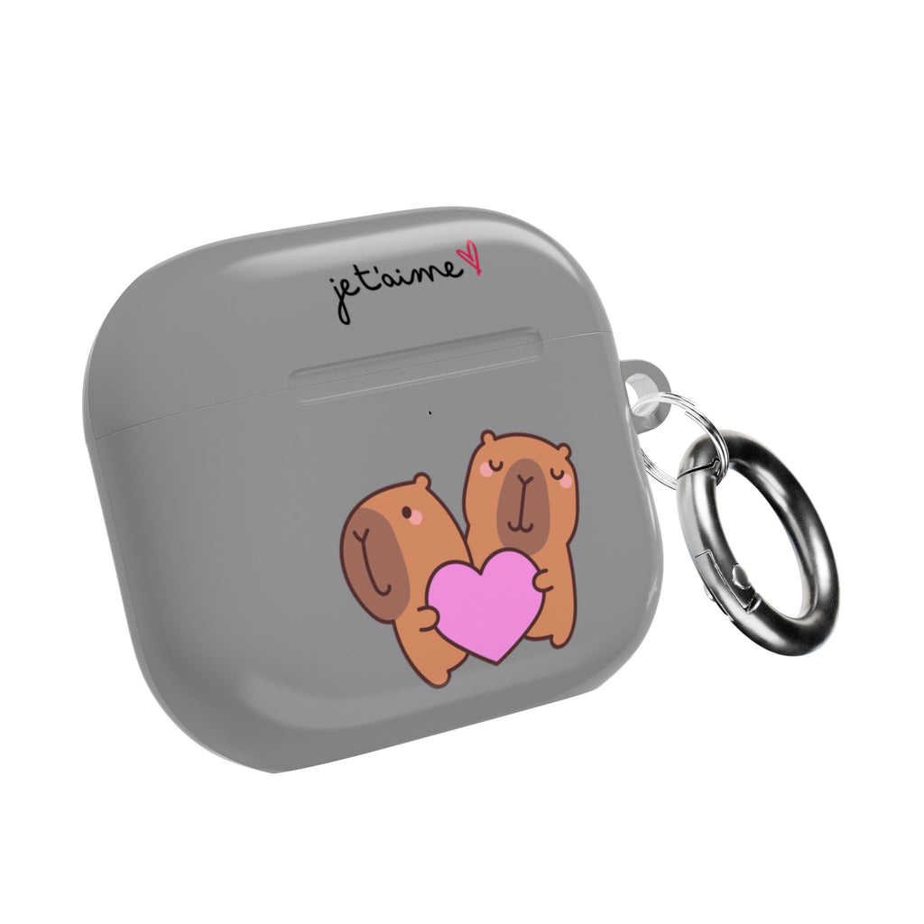 AirPods Case - Cute 'Je t'aime' Capybaras & Pink Heart / "Love Is Love"