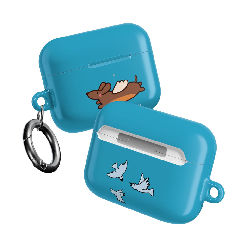 AirPod Case - Cute Flying Dachshund & Doves "always happy" Protective Case Cover