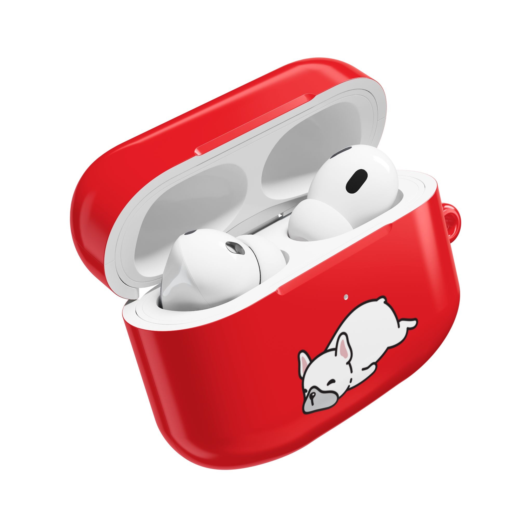 Red AirPods Case with a Snoozing Bulldog
