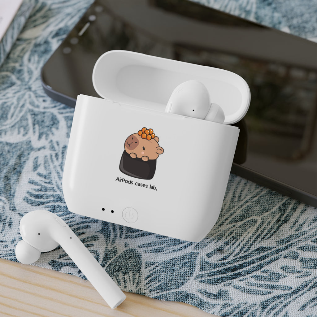 Capybara and Oranges White Earbuds