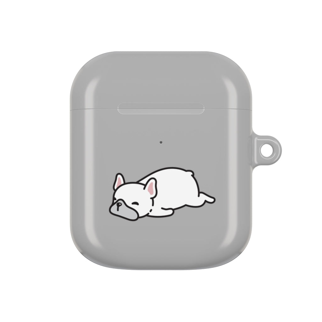 Grey AirPods Case with a Snoozing Bulldog