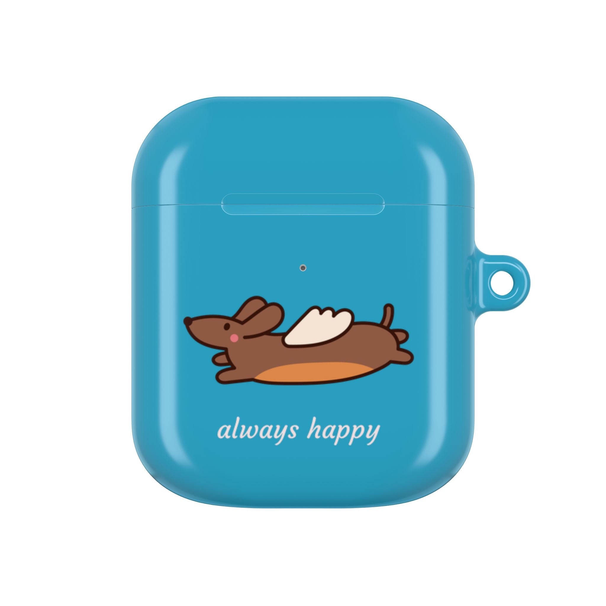 AirPod Case - Cute Flying Dachshund & Doves "always happy" Protective Case Cover