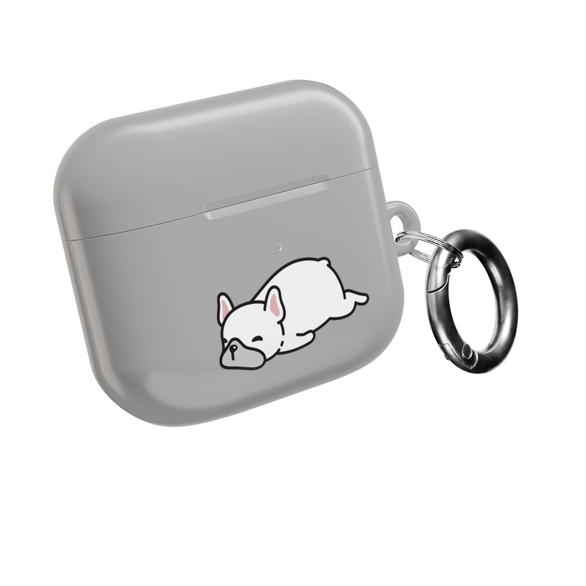 Grey AirPods Case with a Snoozing Bulldog