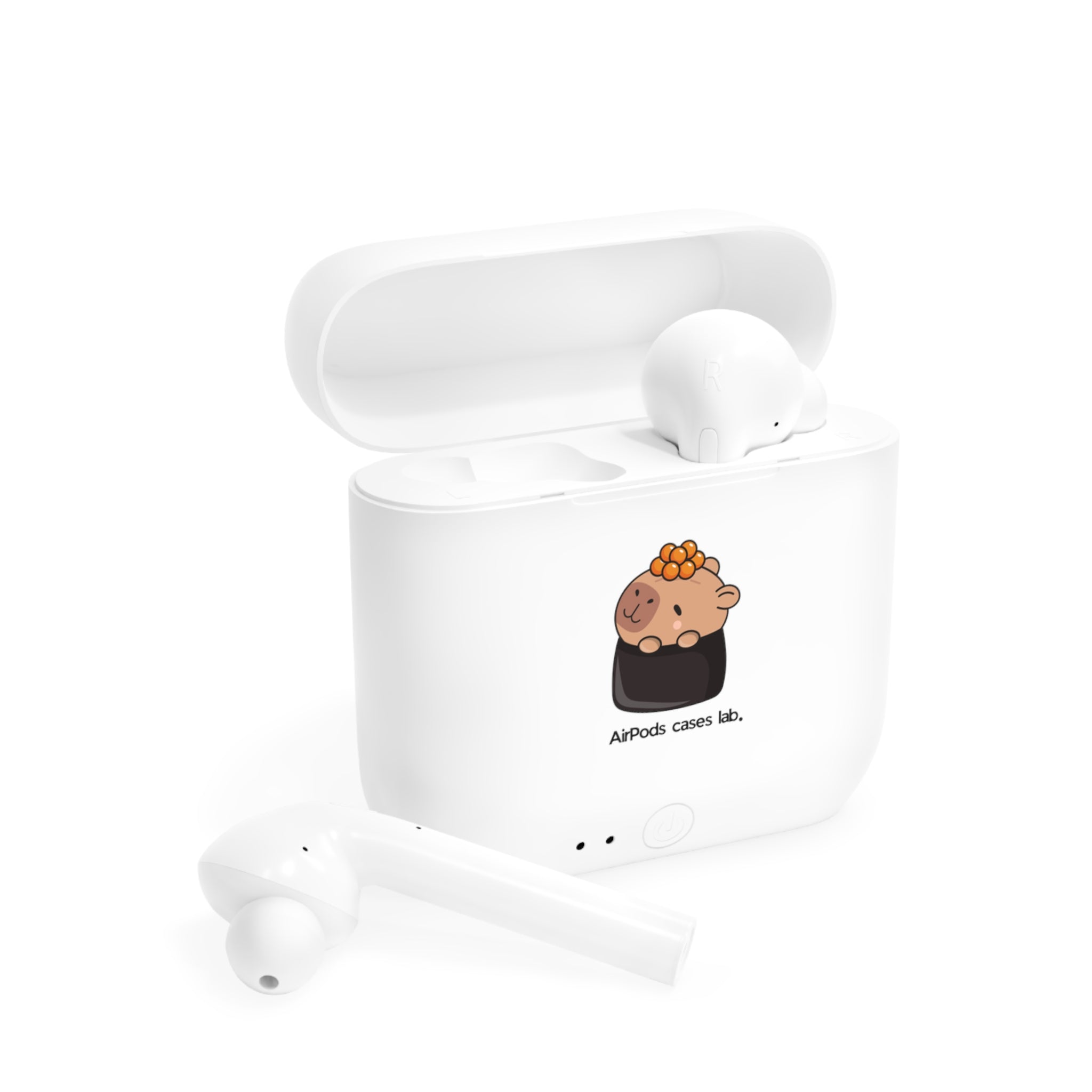 Capybara and Oranges White Earbuds