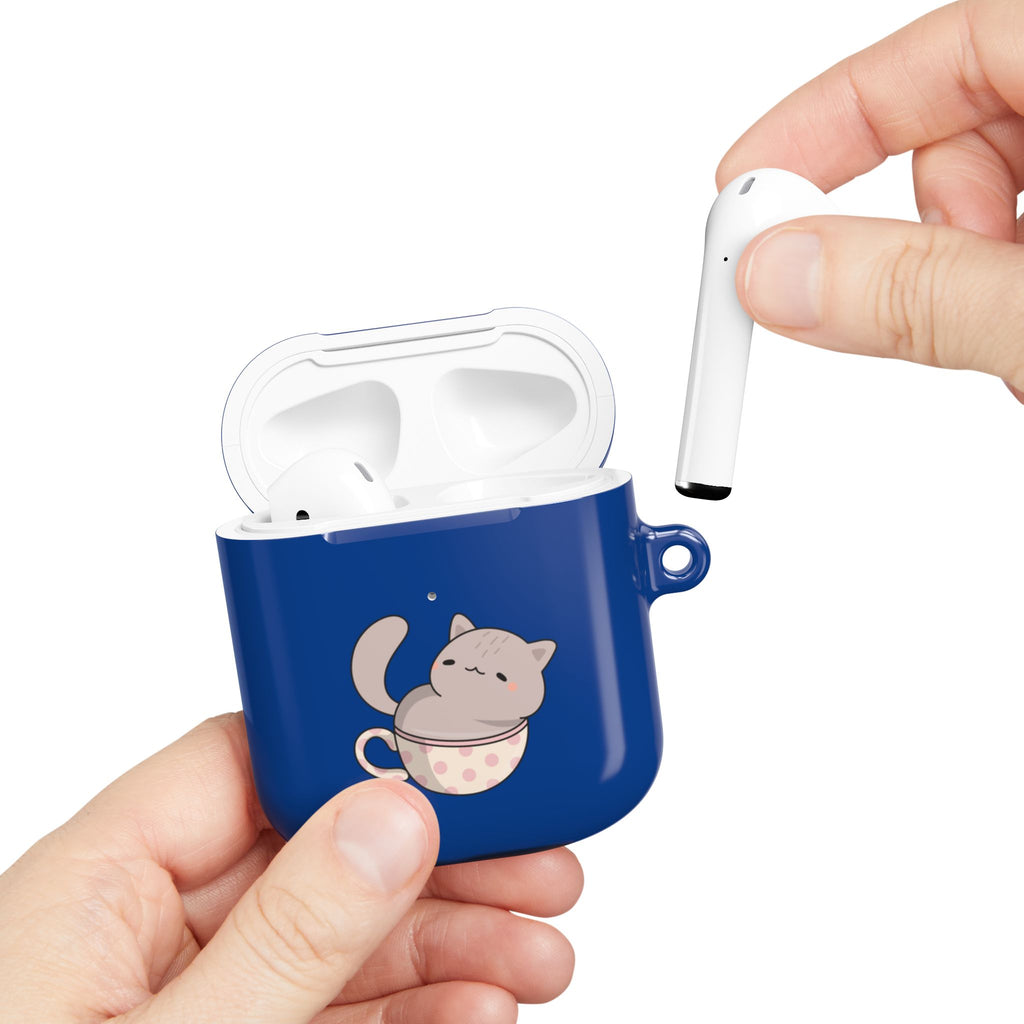 Cat in Teacup AirPods Case - Navy Protective Case