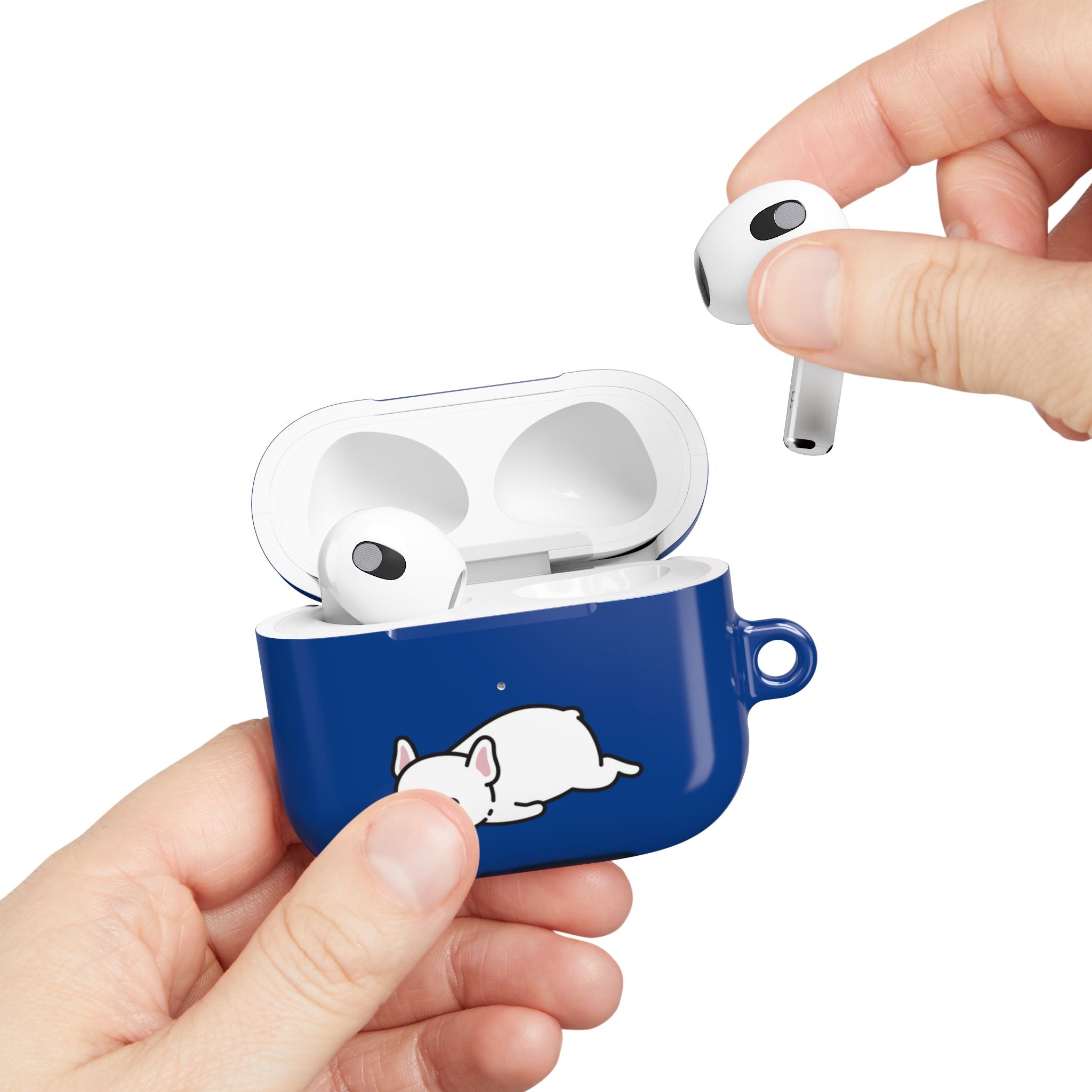 Blue AirPods Case with a Snoozing Bulldog