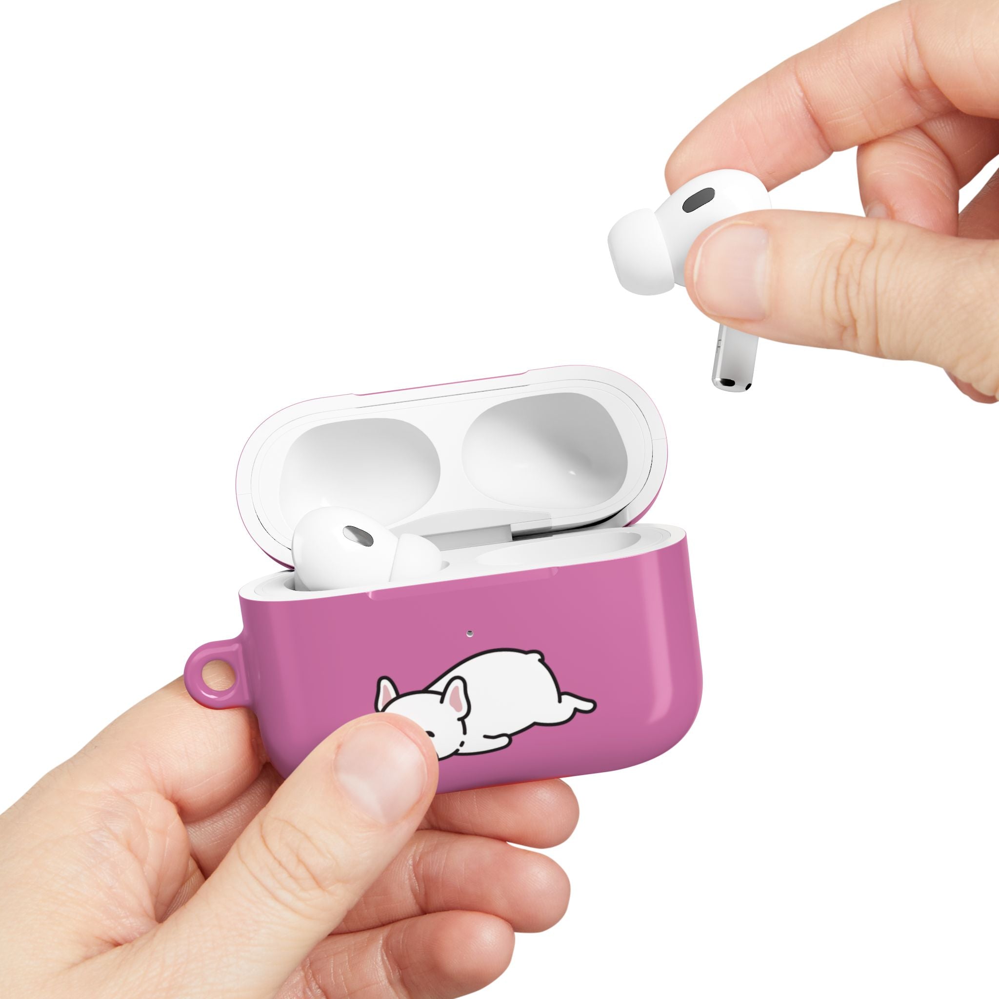 Pink AirPods Case with a Snoozing Bulldog