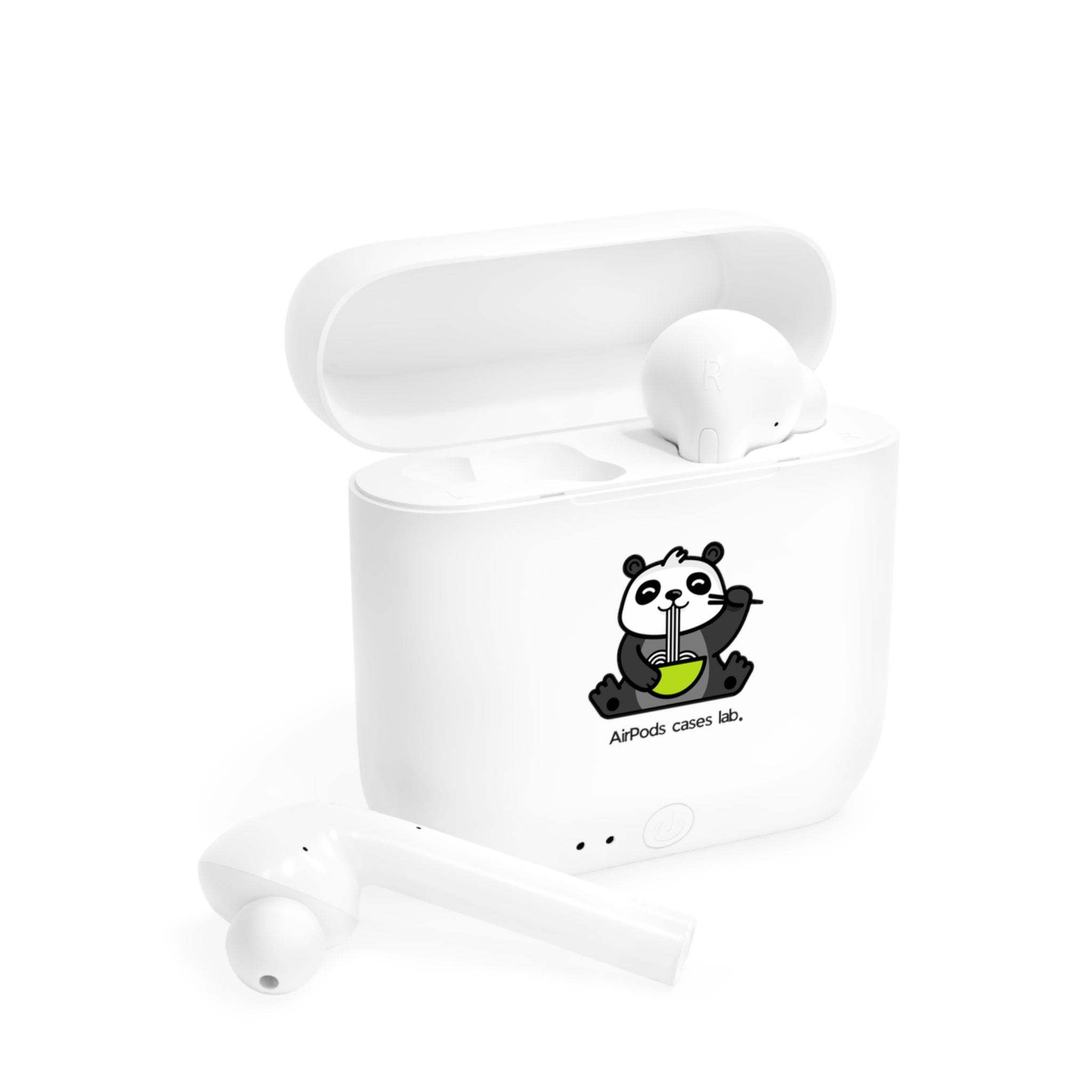 Panda Eating Ramen White Earbuds