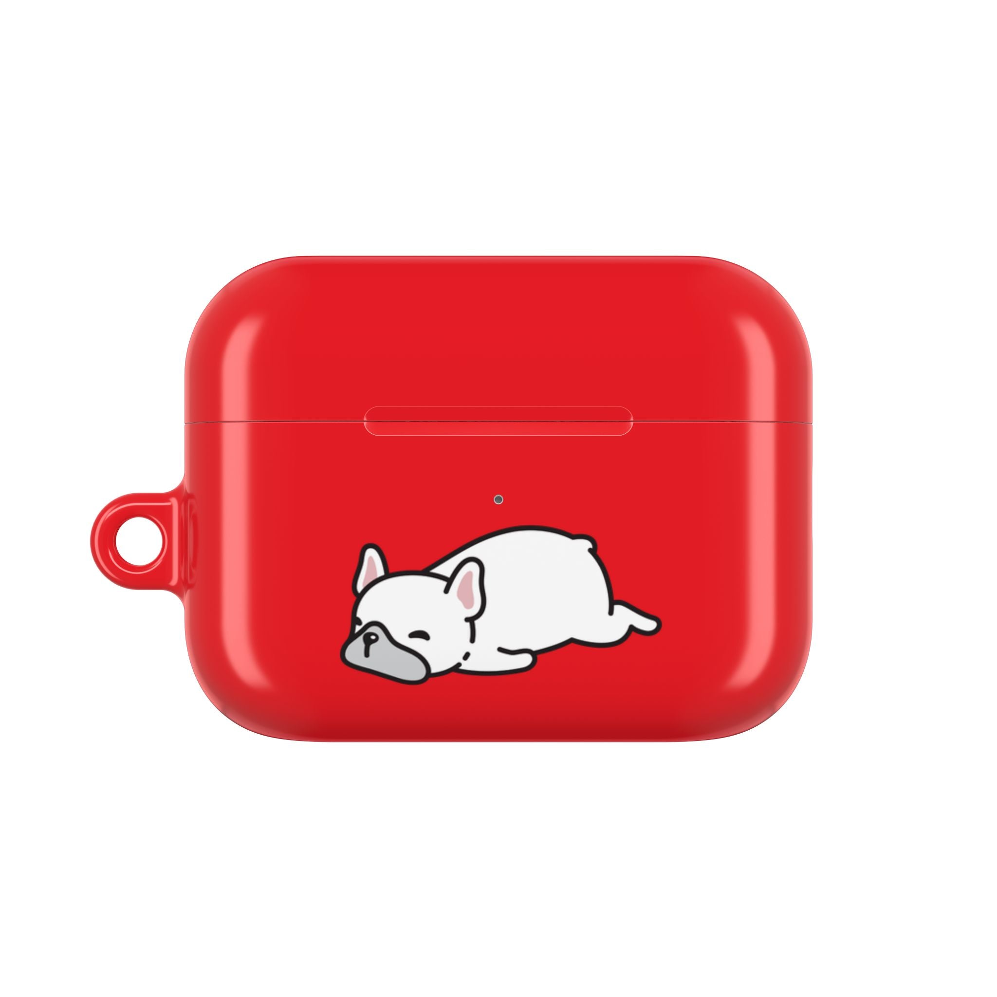 Red AirPods Case with a Snoozing Bulldog