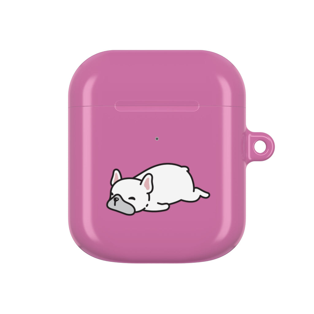 Pink AirPods Case with a Snoozing Bulldog