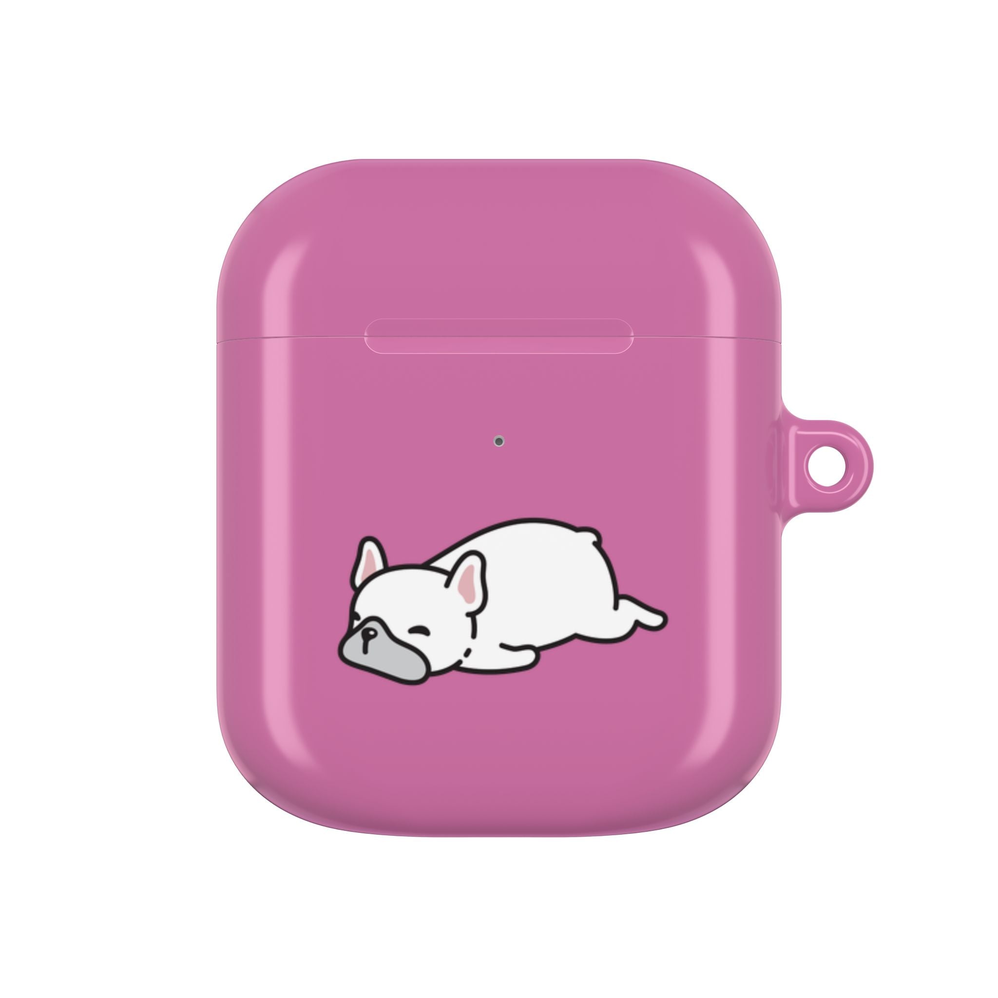 Pink AirPods Case with a Snoozing Bulldog
