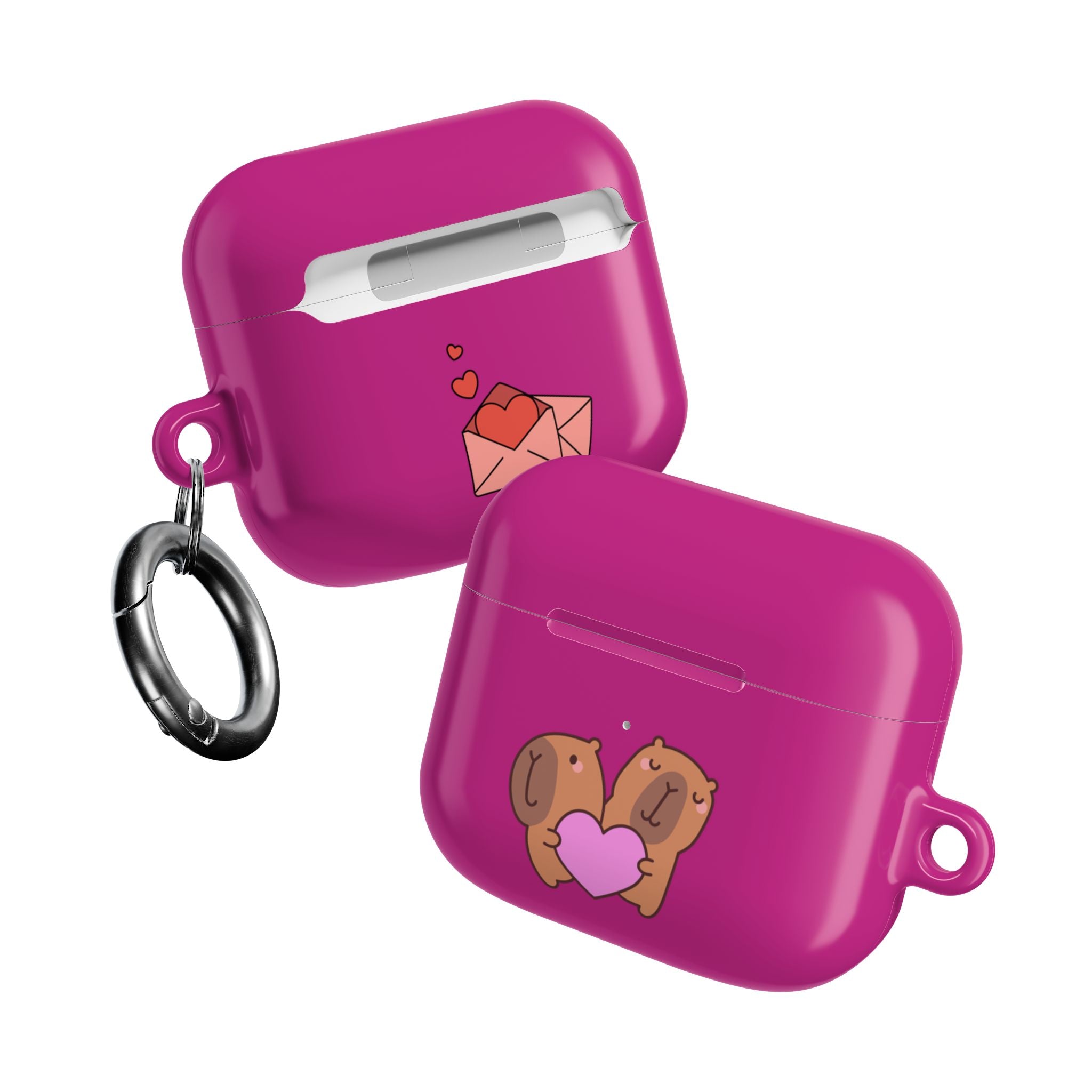 Cute Valentines Love Capybaras & Heart Envelope Protective AirPods Case
