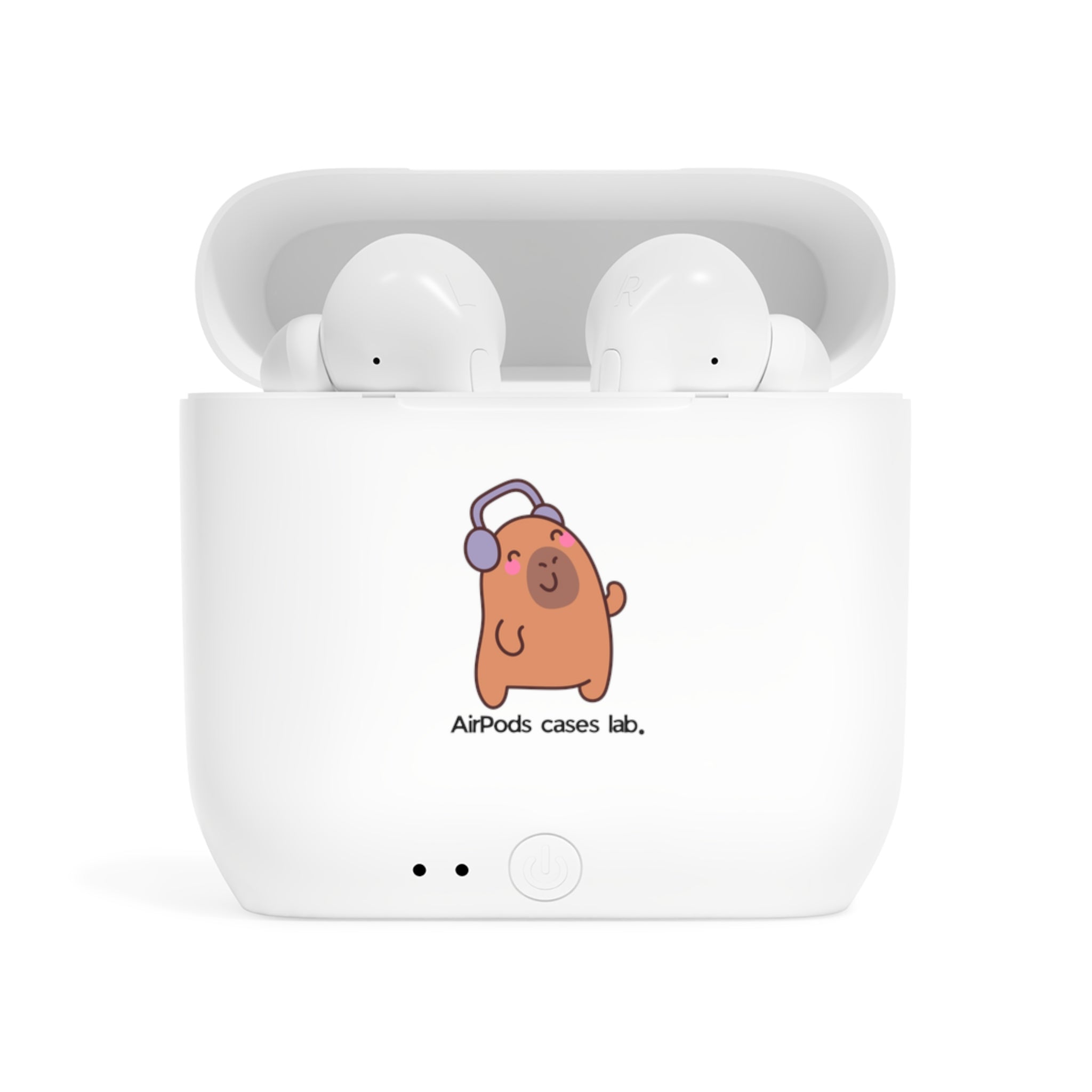 Capybara Listening Music White Earbuds / Earphones
