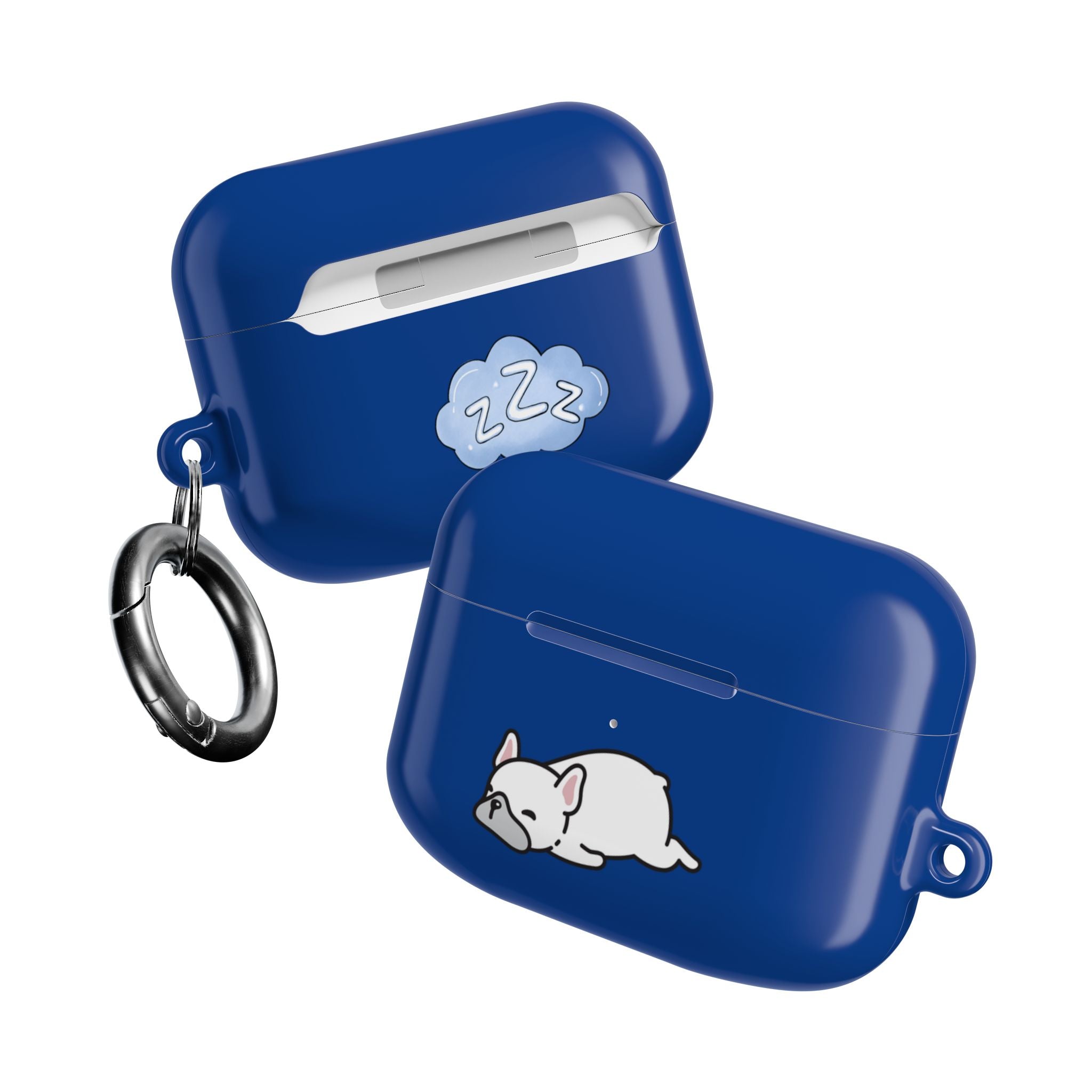 Blue AirPods Case with a Snoozing Bulldog