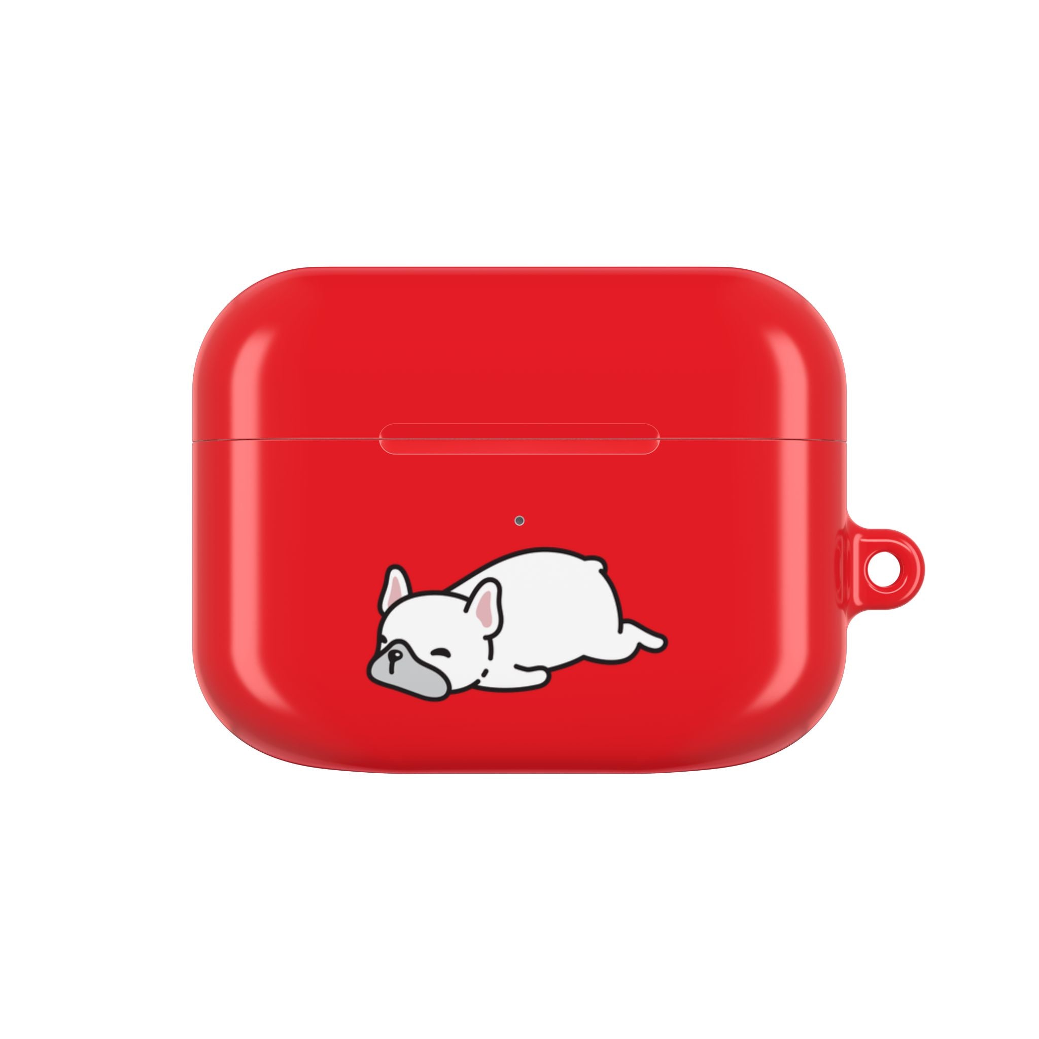 Red AirPods Case with a Snoozing Bulldog