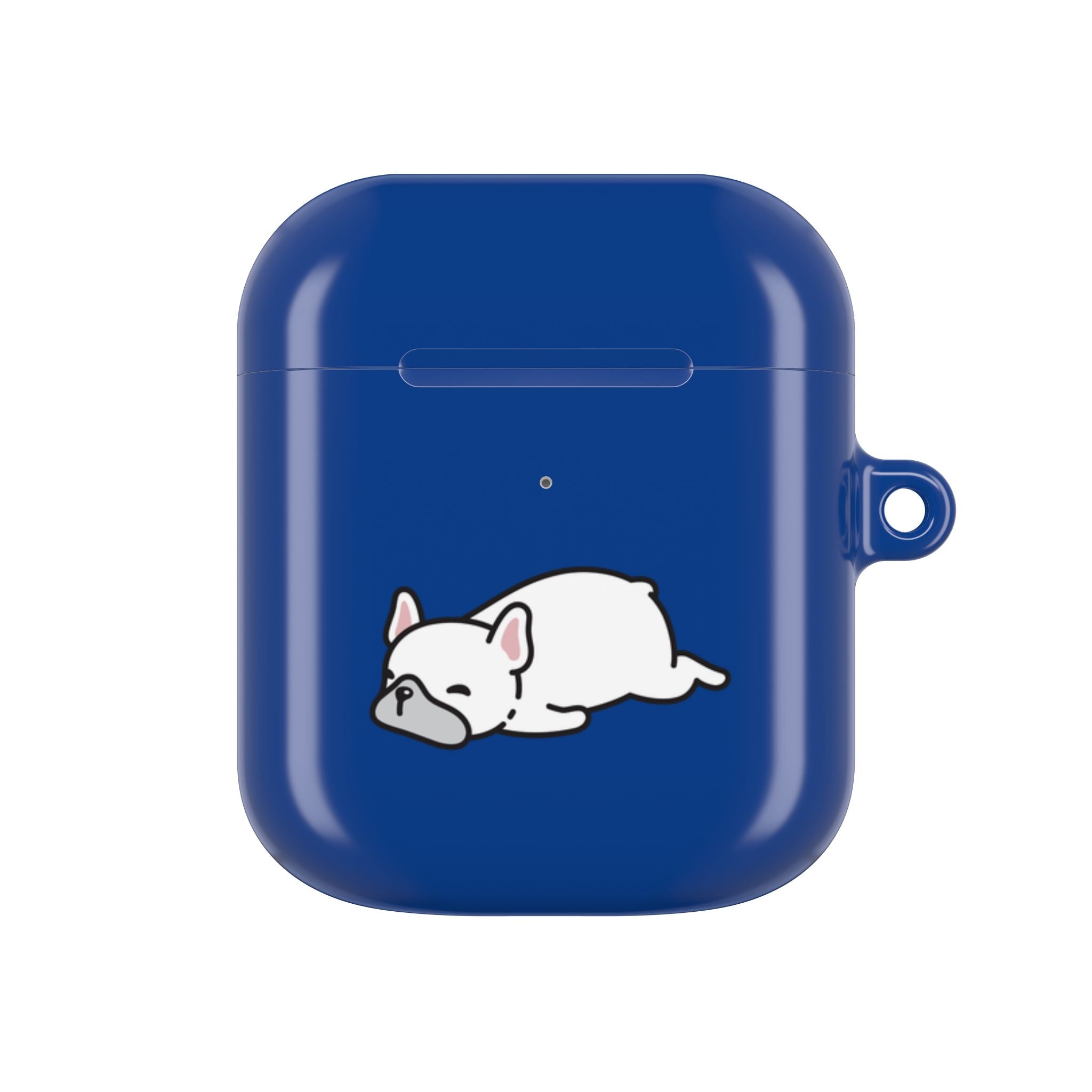 Blue AirPods Case with a Snoozing Bulldog