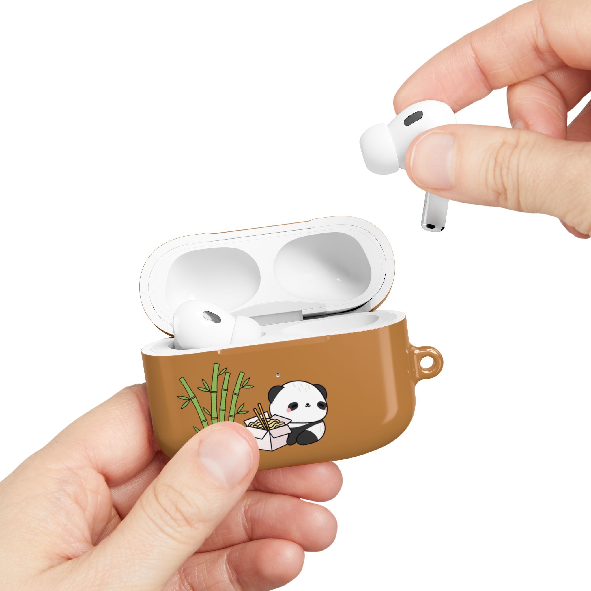 Cute Panda & Noodles AirPod Case Brown Protective Case