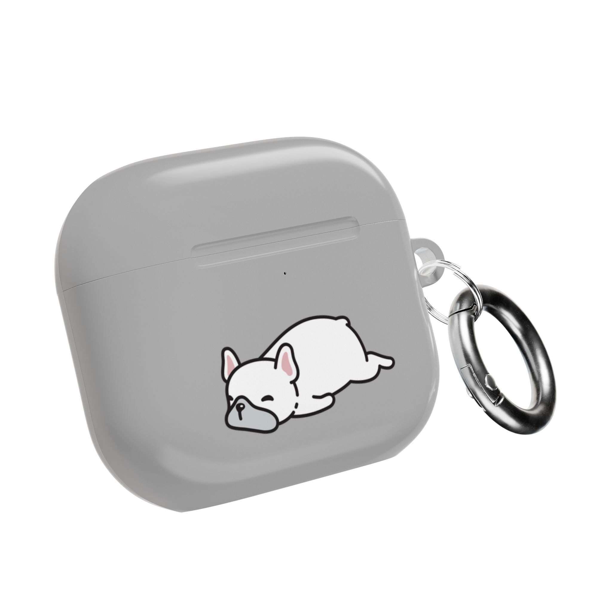 Grey AirPods Case with a Snoozing Bulldog