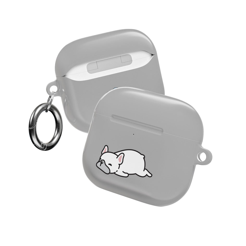 Grey AirPods Case with a Snoozing Bulldog