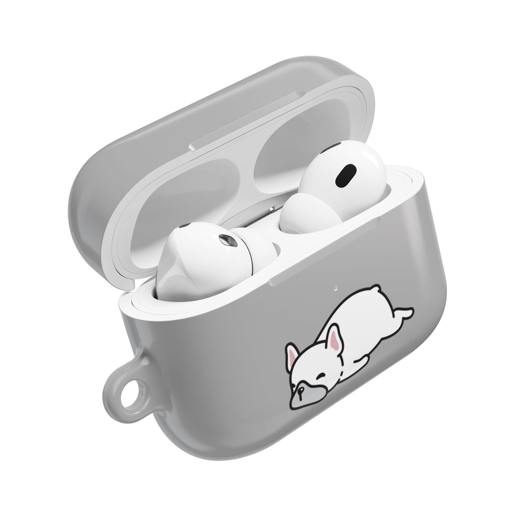 Grey AirPods Case with a Snoozing Bulldog