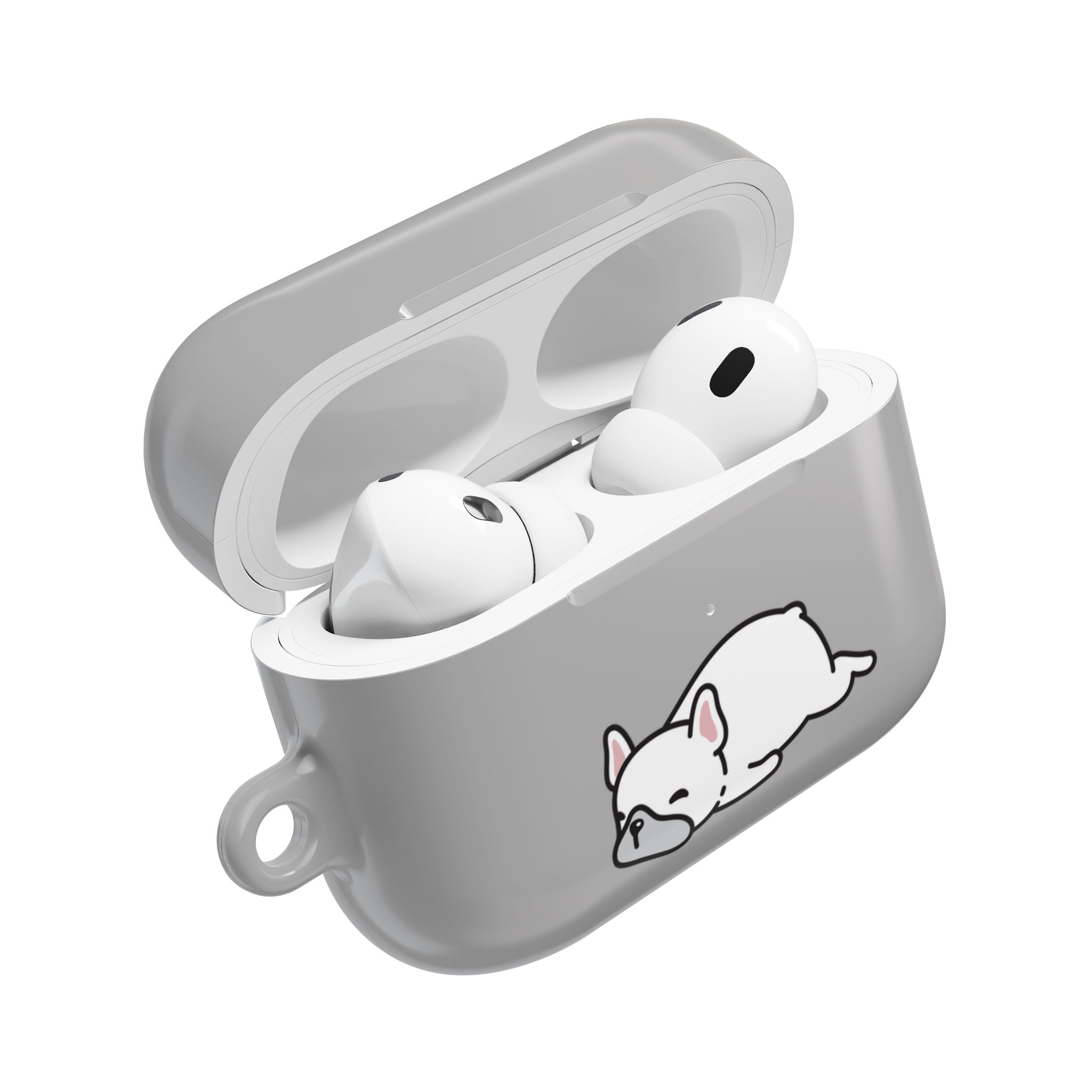 Grey AirPods Case with a Snoozing Bulldog