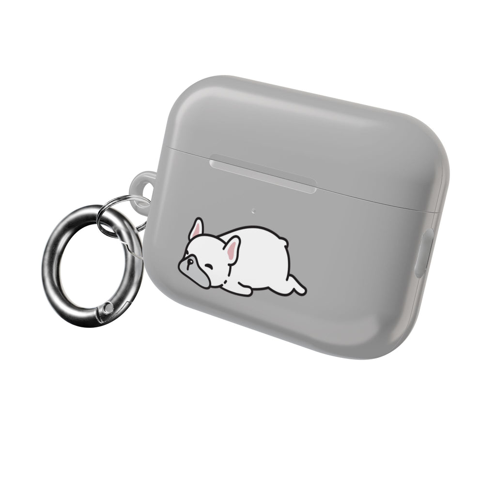 Grey AirPods Case with a Snoozing Bulldog