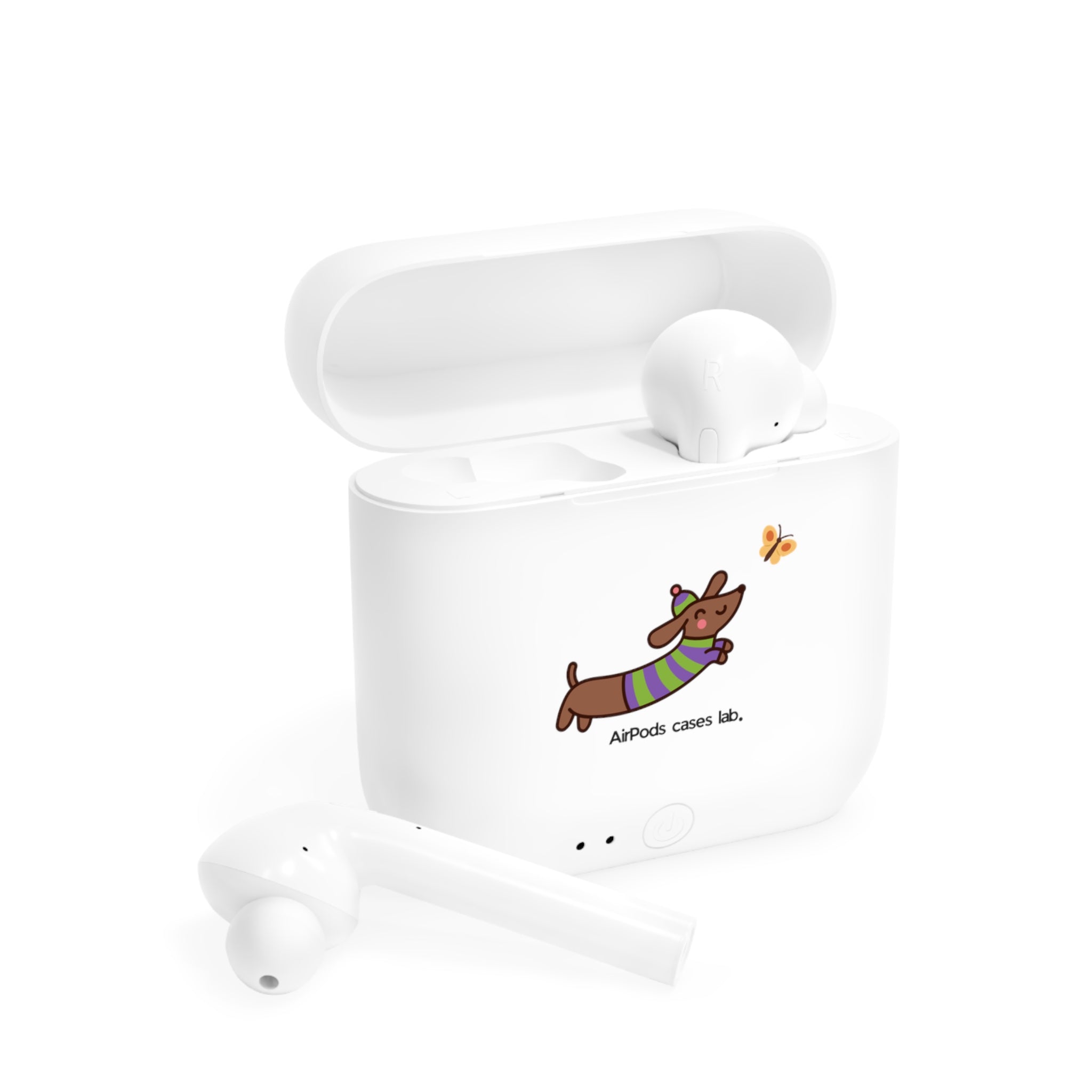 Chasing Dachshund White Earbuds